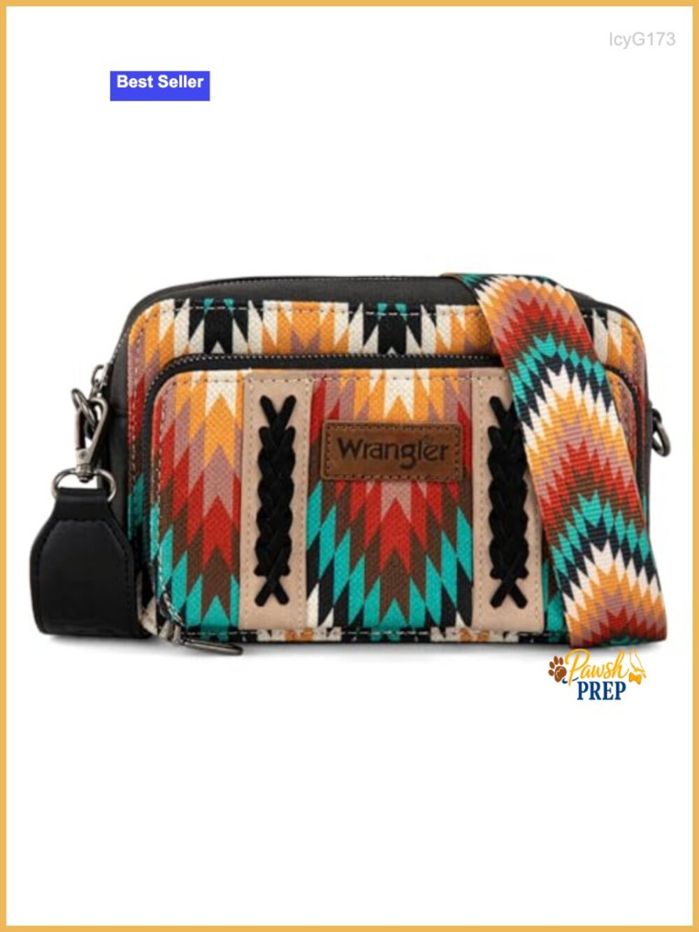 Aztec Print Faux Leather Crossbody Bag Multi Pocket Shoulder Purse with Wristlet